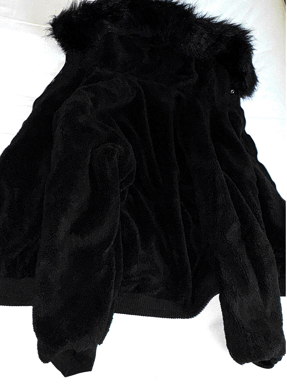 Black Semi-Crop Fur Silver Winter Jumper Jacket - Deep Black