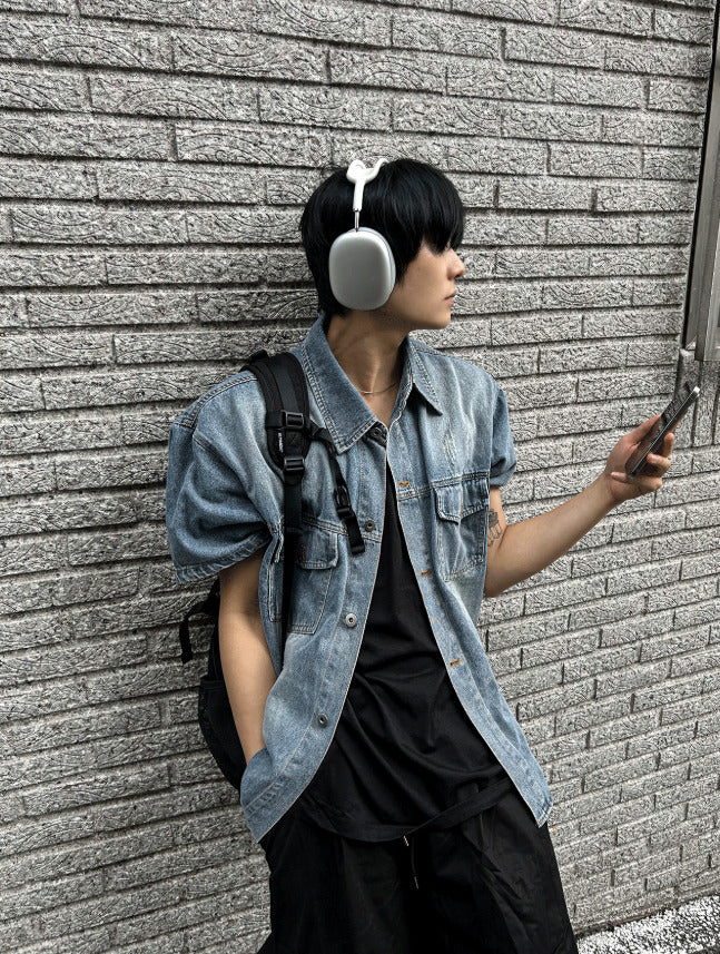 【COSYHARU】Jagard Short Sleeve Denim Jacket jacquard short-sleeved denim jacket – cosyharu