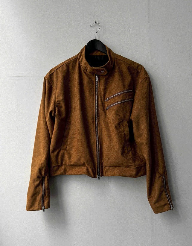 Dutzby Double Zipper Tweed Suede Biker Jacket