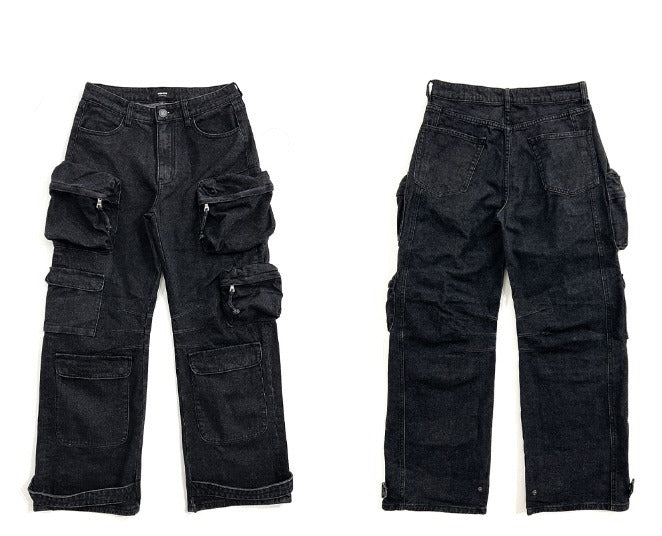 multi pocket cargo denim pants