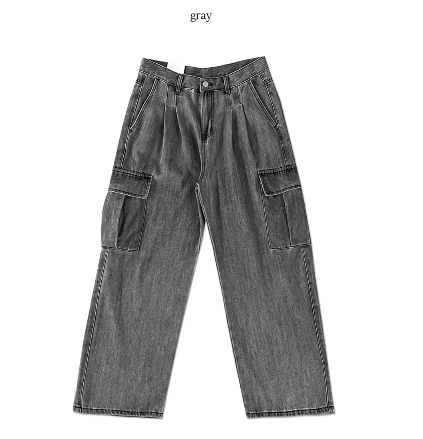 Two tuck washed wide cargo denim