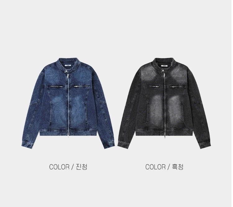 Washing Denim Biker Jacket