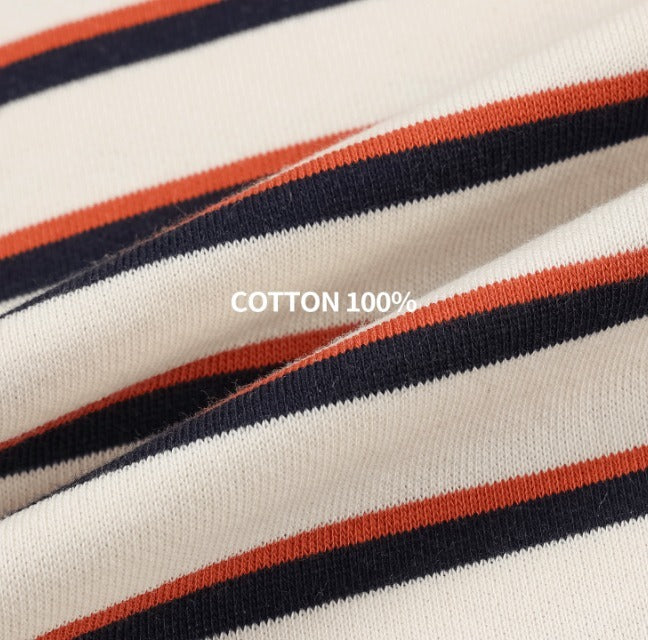 Sweat collar striped sweatshirt