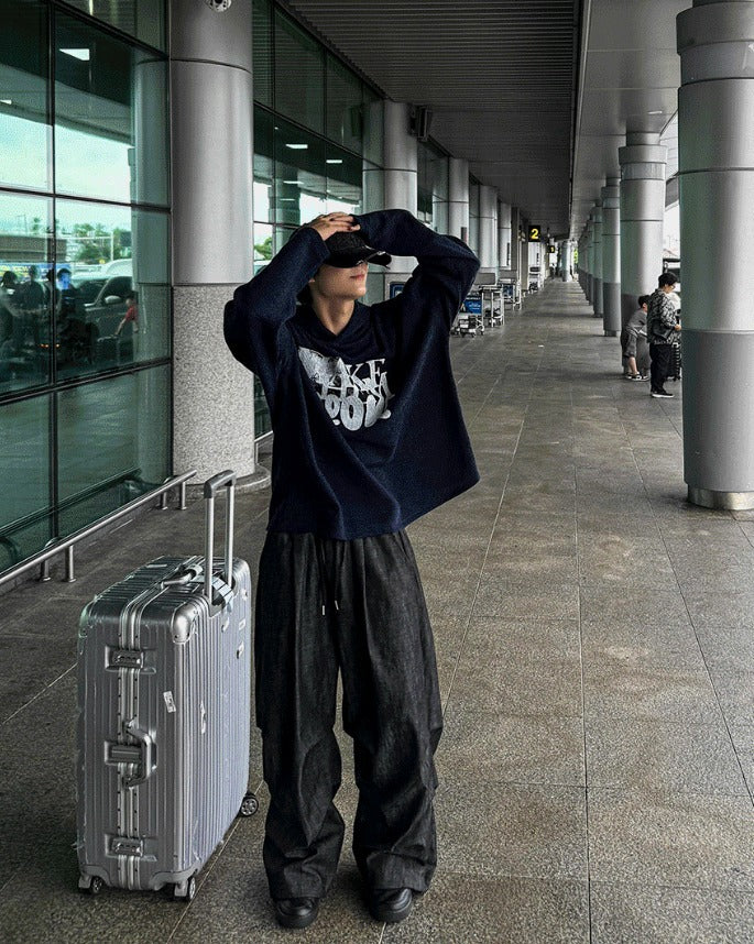 Deep Black Smoke Wide Denim Pants