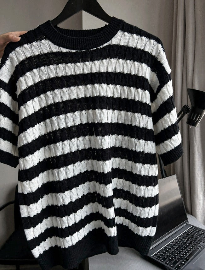 Baron Cable Stripe Short Sleeve Knit
