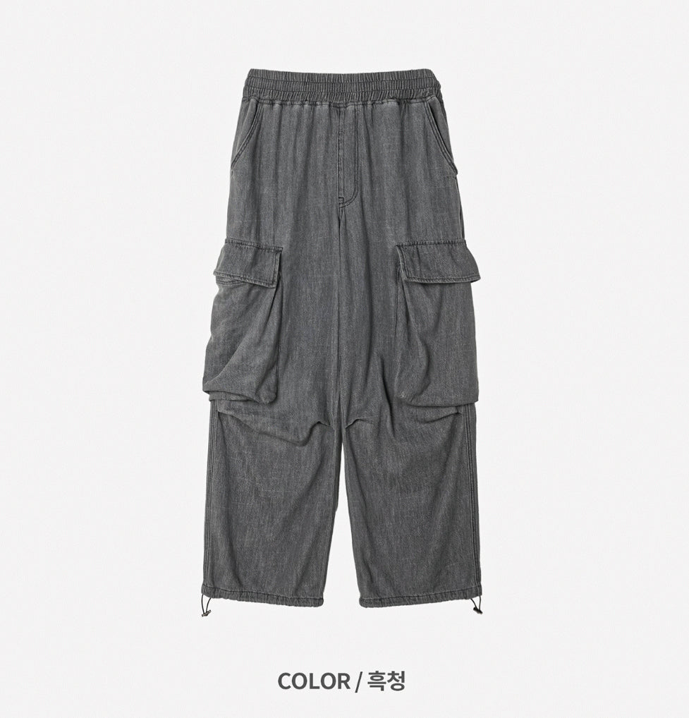 Summer Cool Cargo Banding Denim Pants