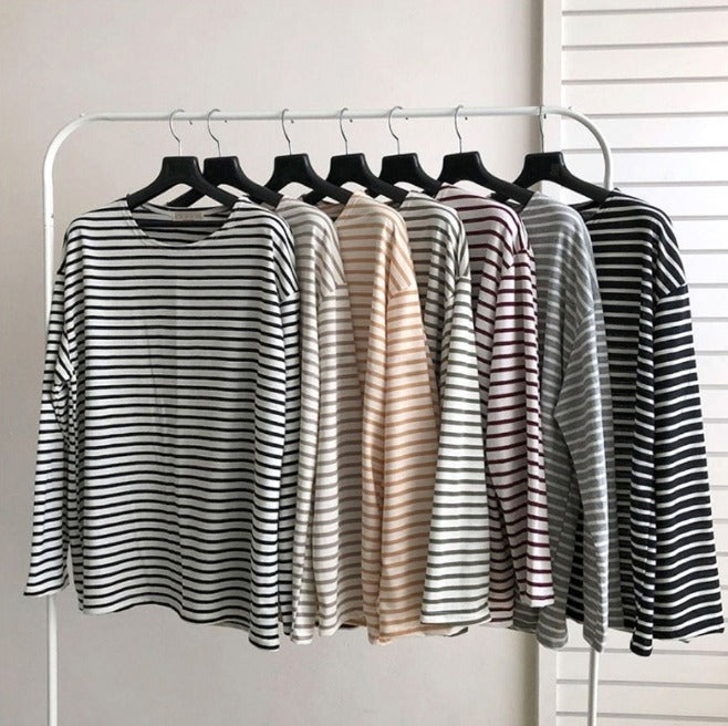 Shallow Stripe Oversized Long Sleeve Tee