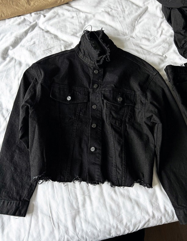 Damage Over Black Denim Jacket