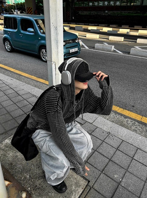 Dyed Distressed Mesh Hooded Zip-Up Jacket