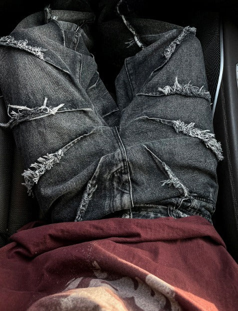 torando cut-off wide denim pants