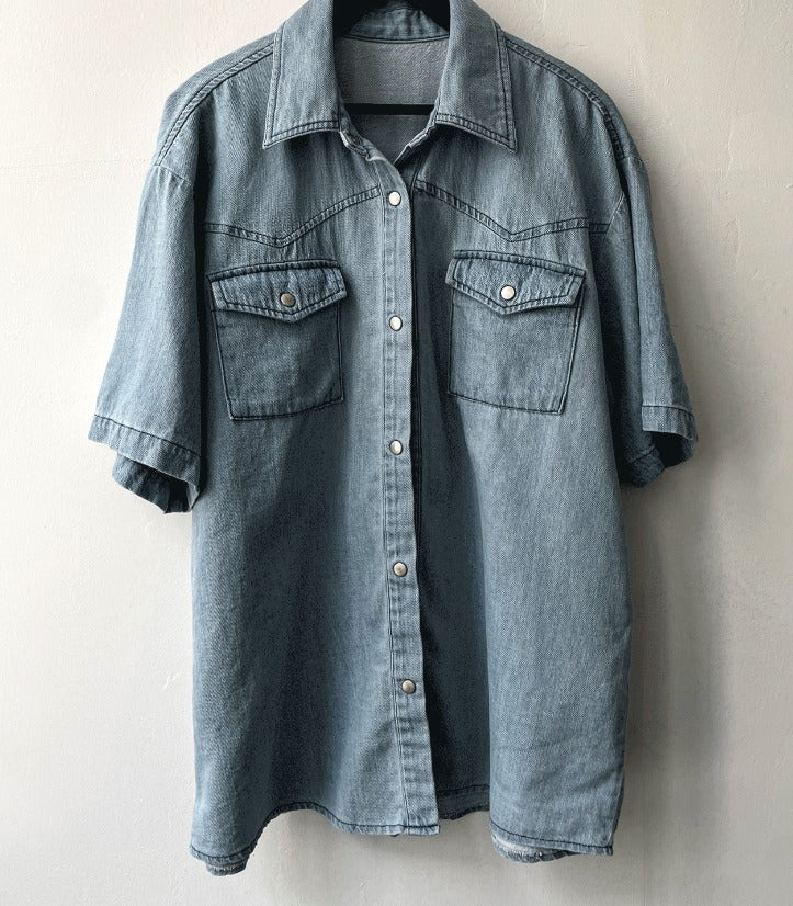 Western summer denim short-sleeved shirt