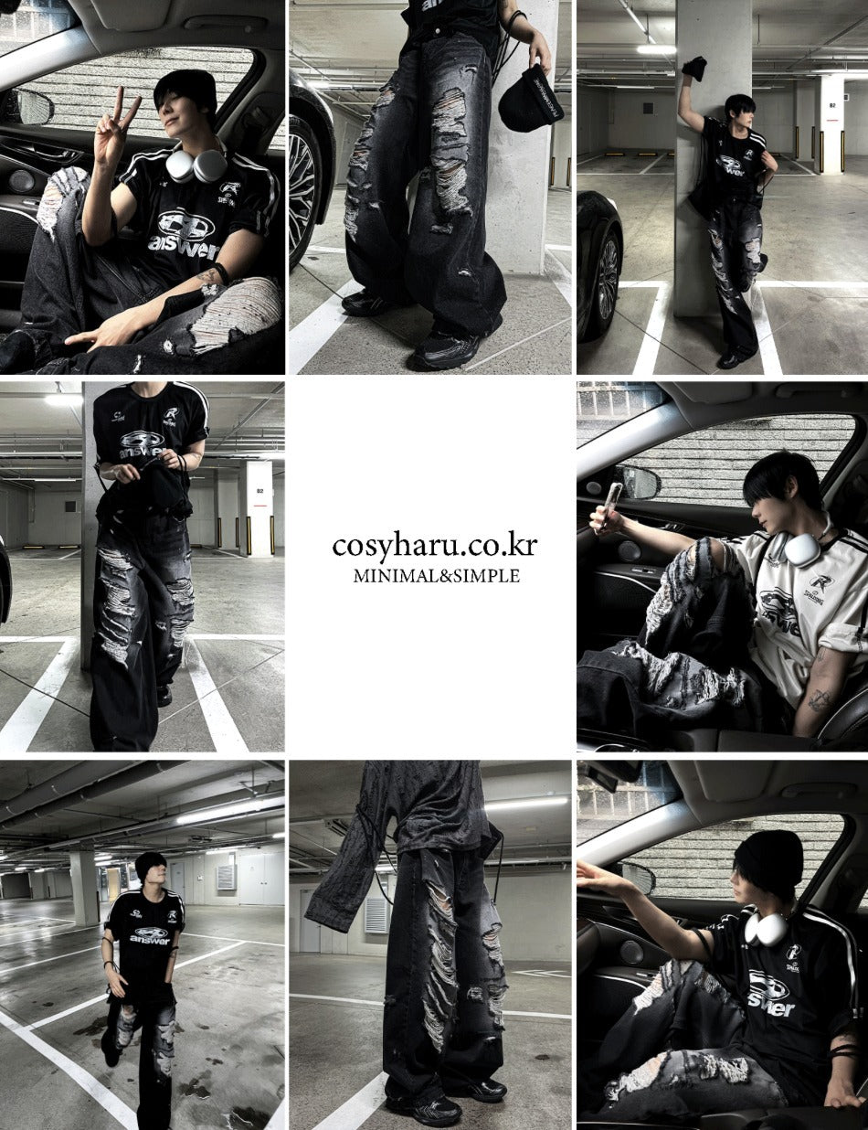 denim destroyed pants