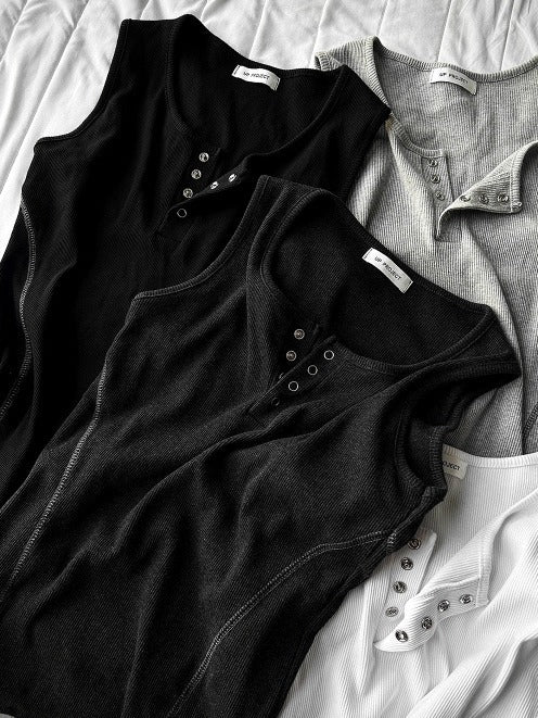 Henley Neck Side Track Muscle Fit Sleeveless