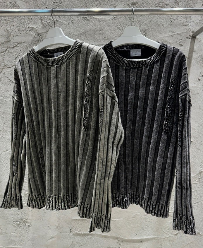 Dying Pigment Wash V-Neck Knitwear