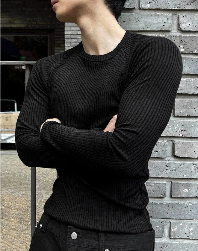 【COSYHARU】Henry Neck Muscle Fit Raglan Ribbed Knit Muscle Fit Raglan Ribbed Knit – cosyharu