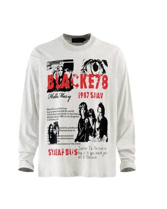 Metal printing long-sleeved loose fit T-shirt