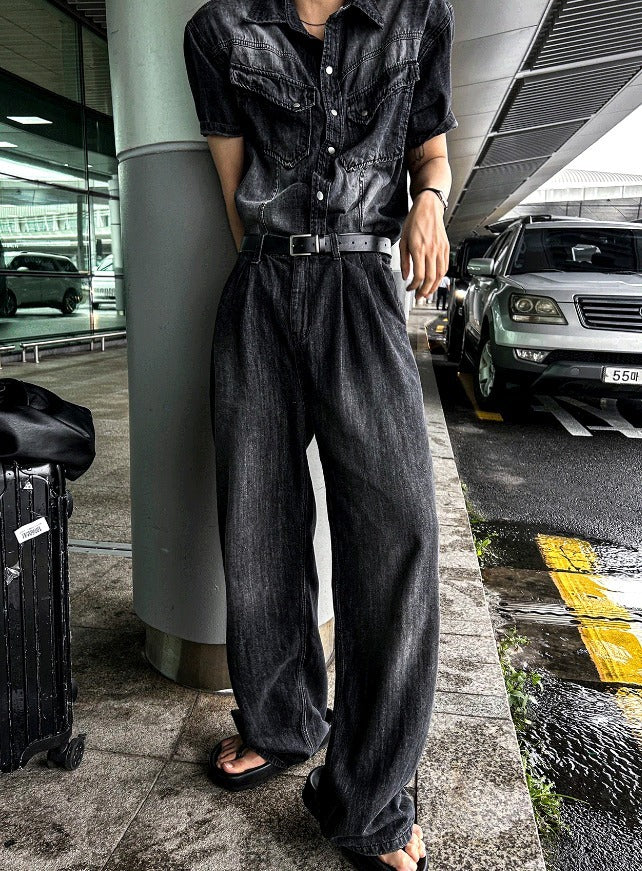 【COSYHARU】Cool Wash Pintuck Linen Denim Pants Cool Washing Pintuck Linen Denim Pants – cosyharu