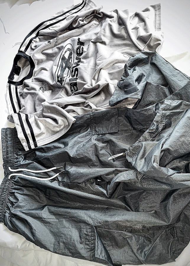 Glossy Wide Gorpcore Nylon Jogger Pants