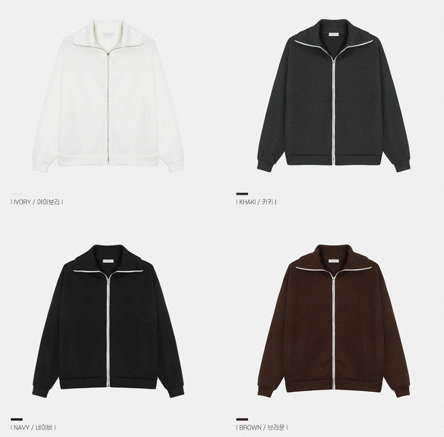 high-neck ribbed zip-up