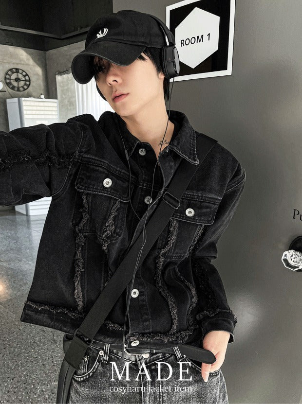 crop off-on detail denim jacket