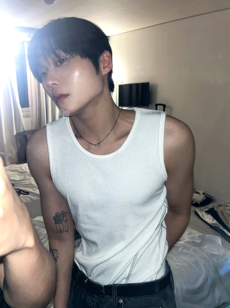 Muscle Fit Ribbed Tank Top with Side Stitching 3color