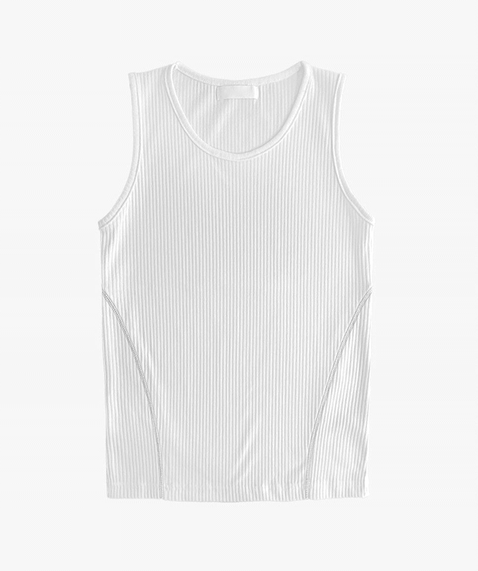 Muscle Fit Ribbed Tank Top with Side Stitching 3color