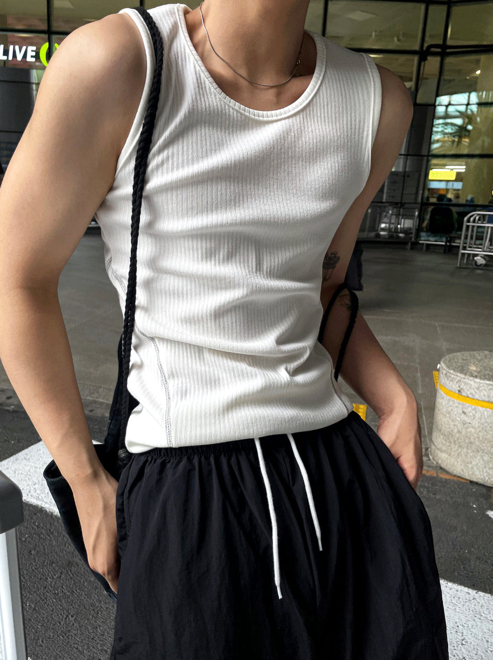 Muscle Fit Ribbed Tank Top with Side Stitching 3color