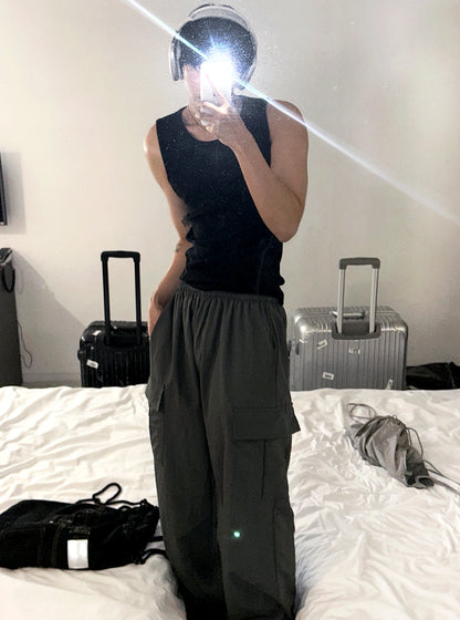 Muscle Fit Ribbed Tank Top with Side Stitching 3color