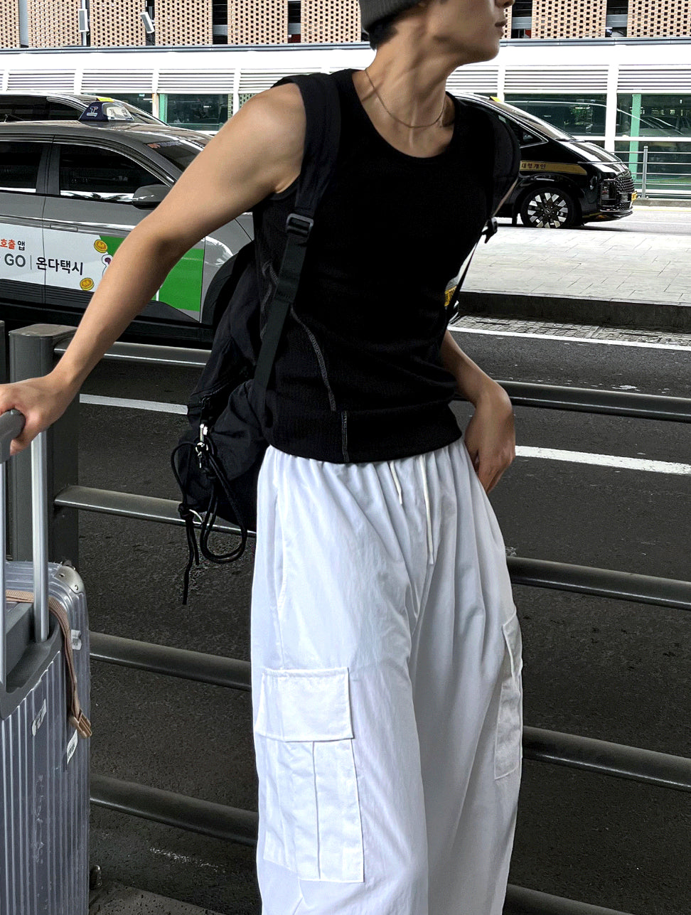Muscle Fit Ribbed Tank Top with Side Stitching 3color
