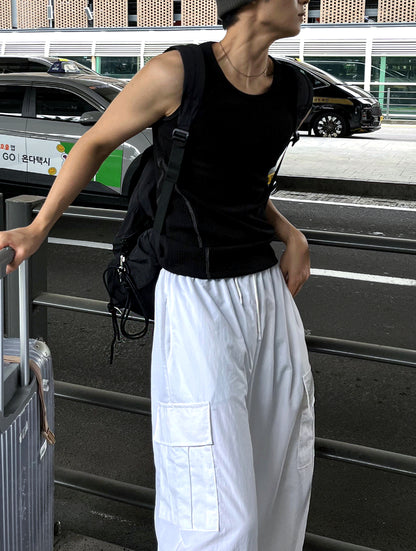 Muscle Fit Ribbed Tank Top with Side Stitching 3color