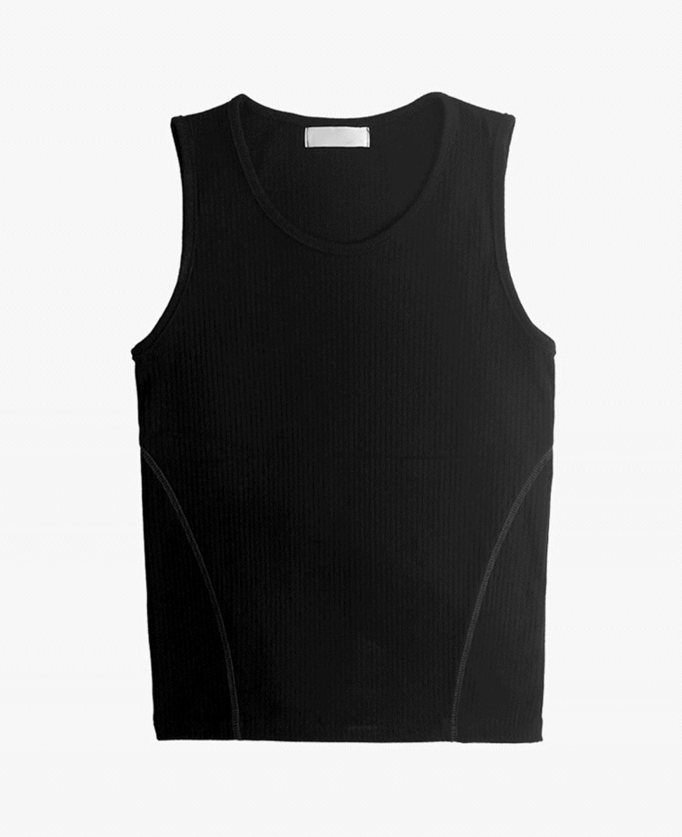 Muscle Fit Ribbed Tank Top with Side Stitching 3color