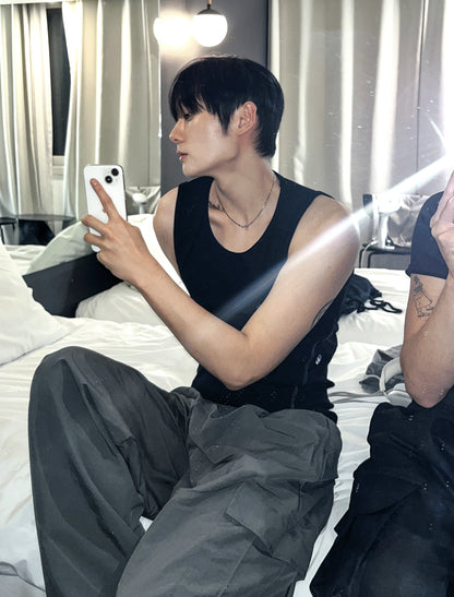 Muscle Fit Ribbed Tank Top with Side Stitching 3color
