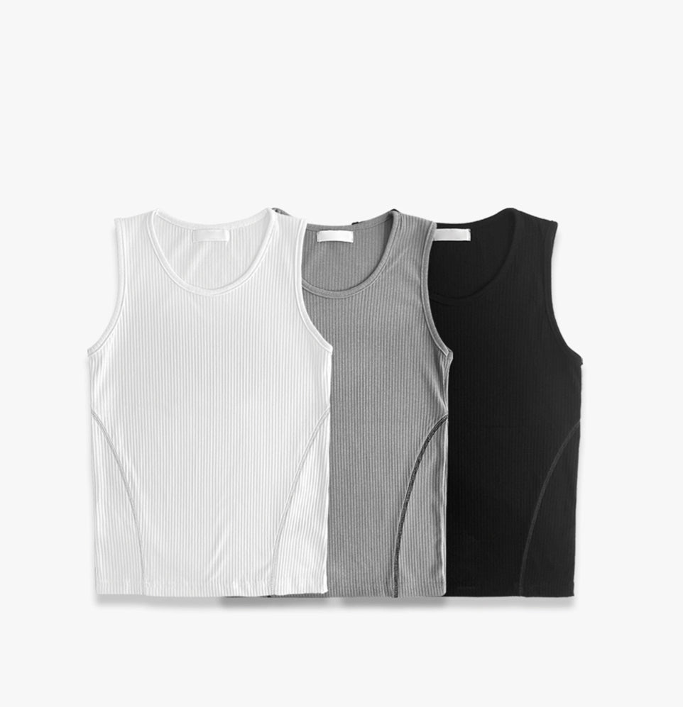 Muscle Fit Ribbed Tank Top with Side Stitching 3color