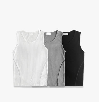 Muscle Fit Ribbed Tank Top with Side Stitching 3color