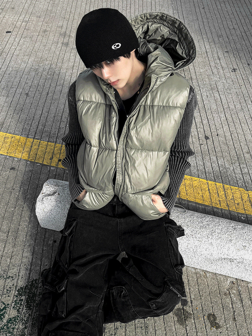 Metal khaki hooded banding padded vest