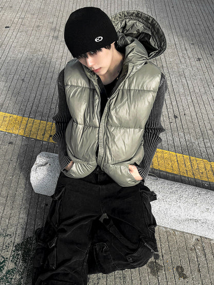 Metal khaki hooded banding padded vest