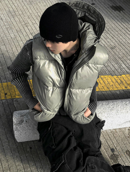 Metal khaki hooded banding padded vest