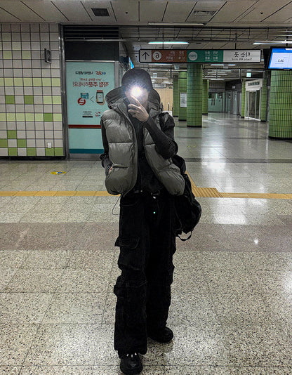 Metal khaki hooded banding padded vest