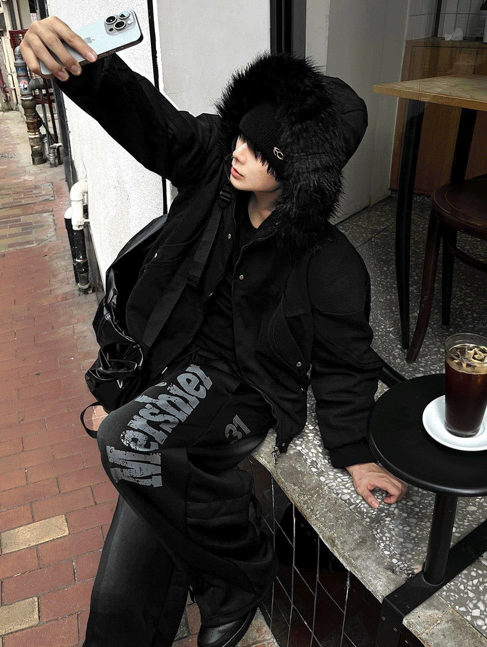 Black Semi-Crop Fur Silver Winter Jumper Jacket - Deep Black