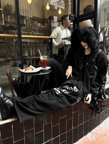 Black Semi-Crop Fur Silver Winter Jumper Jacket - Deep Black