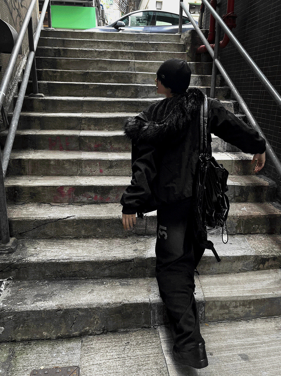 Black Semi-Crop Fur Silver Winter Jumper Jacket - Deep Black