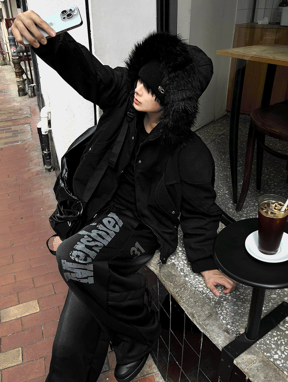 Black Semi-Crop Fur Silver Winter Jumper Jacket - Deep Black