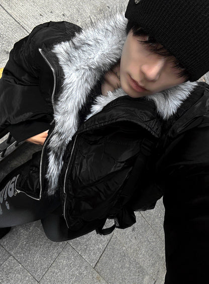 Shaggy Deep Black Winter Jumper + White Silver Black Fur