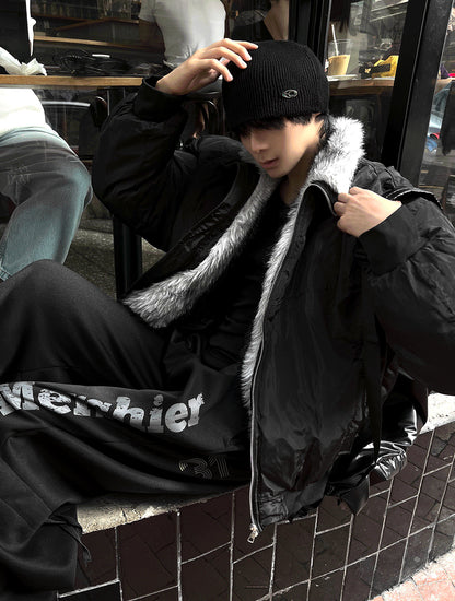 Shaggy Deep Black Winter Jumper + White Silver Black Fur