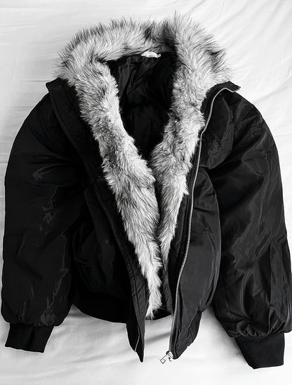 Shaggy Deep Black Winter Jumper + White Silver Black Fur