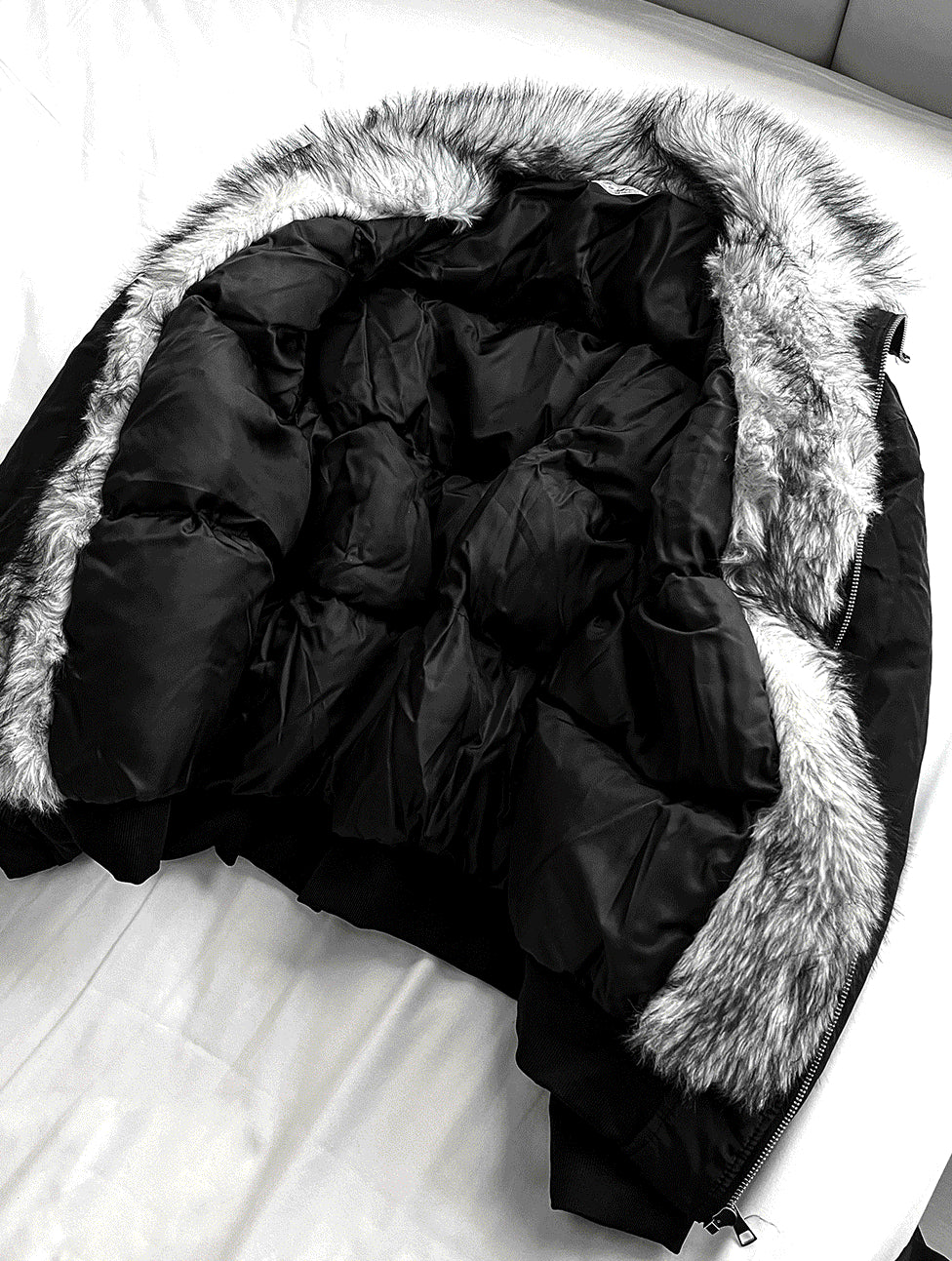 Shaggy Deep Black Winter Jumper + White Silver Black Fur