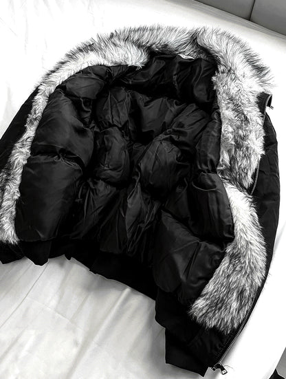 Shaggy Deep Black Winter Jumper + White Silver Black Fur