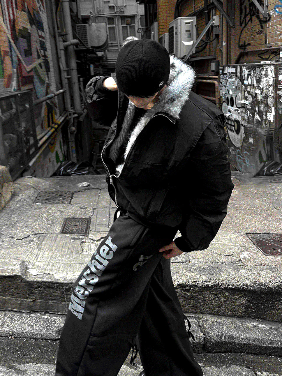 Shaggy Deep Black Winter Jumper + White Silver Black Fur