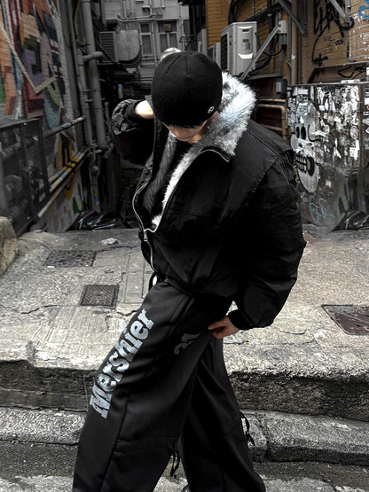 Shaggy Deep Black Winter Jumper + White Silver Black Fur