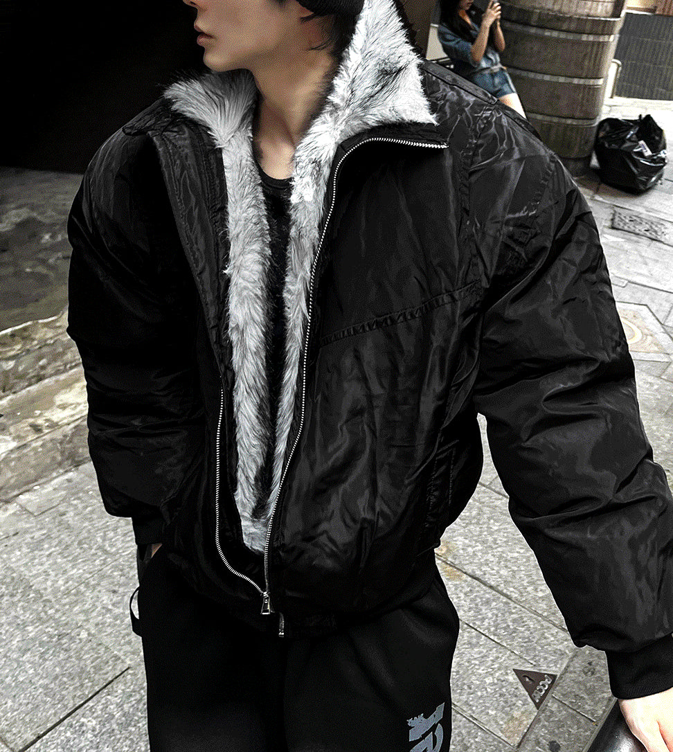 ジャケット・アウター [COSYHARU] Deep Black Winter Jumper Fur Shaggy Deep Black Winter Jumper + White Silver Black Fur – cosyharu